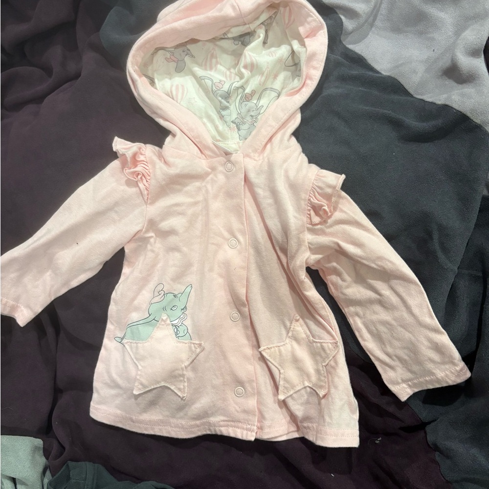 Pink Hooded Baby Jacket with Elephant Design